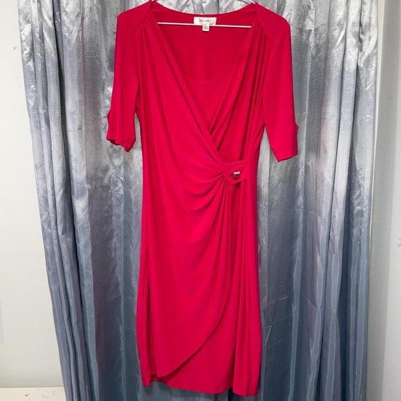 DRESSBARN Hot Pink Corporate Stretchy Wrap Dress Sz 6 - Picture 2 of 12